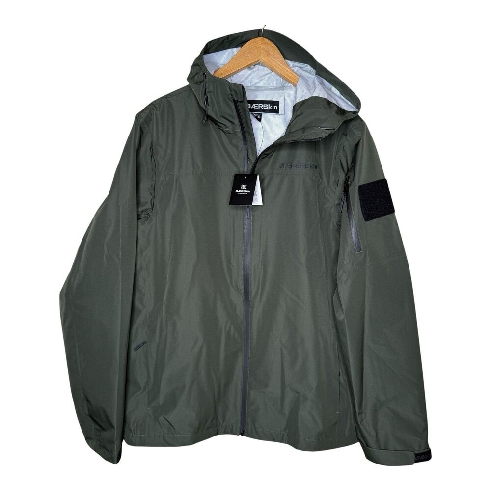 Baerskin Tactical Storm Rain Jacket Dark Green Mens S Waterproof Hooded